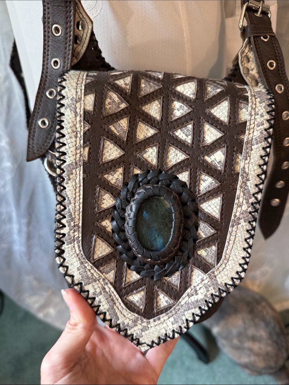 Leather Holster Bag with Labradorite Gemstones